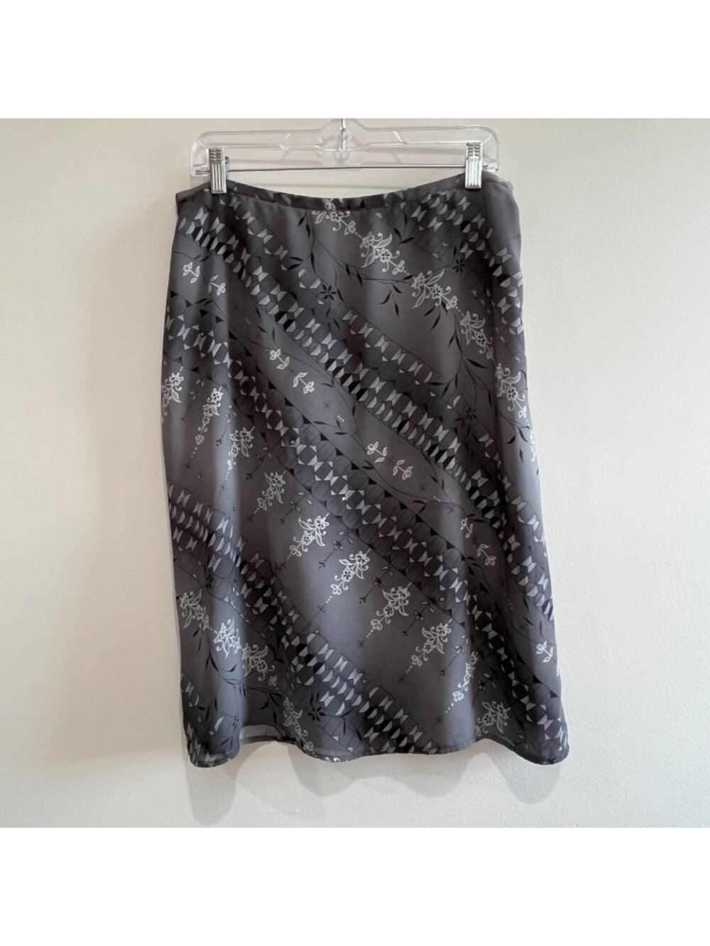Apostrophe 90s Midi Skirt Womens 14 Gray Abstract Print Embellished Fairy Grunge